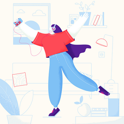 To the rhythm 🎶 flat girl headphones illustrator music pose walkman