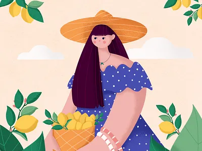In love with lemon 🍋💛🧡 flat girl hat lemon love nature photoshop plant plantlover stylized summer yellow