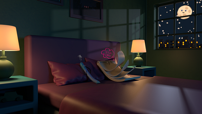 Romantic book lamp night pen pixar render stars