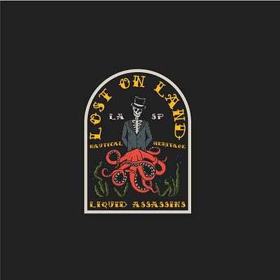 Lost on Land - Liquid Assassins Graphic apparel branding california design fishing t shirt hand drawn illustration illustrator lettering typography vector