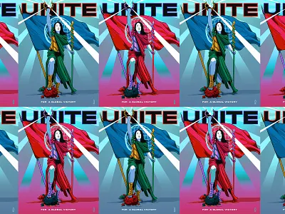 Unite For A Global Victory Posters campaign campaign design coronavirus covid doctor flag global graphicblack inspire international medical nurse posters propaganda social issue unity vector victory warrior worldwide