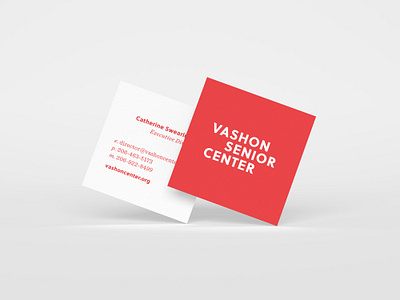 Vashon Senior Center Square Business Card Design bold brand identity business card community fun happy logo red senior senior living stationery