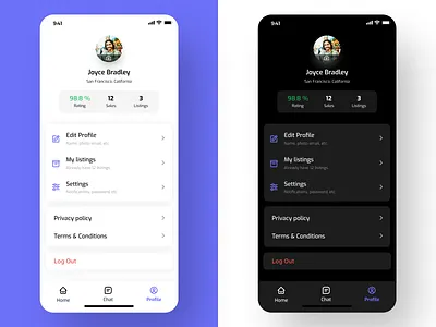 Simple user profile app design flat minimal ui ux
