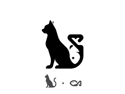 Cat & Fish animal art brand branding cat design fish flat food illustration logo mark vector