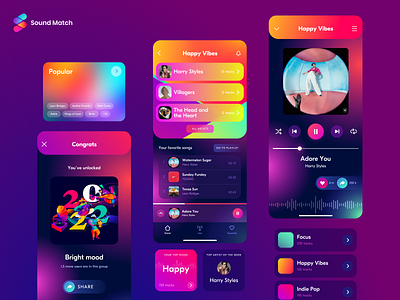 Sound Match app app branding bright colorful design gradients interface music procreate streaming ui