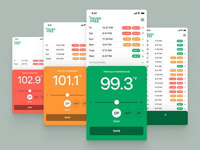 Fever Free - Track your body temperature app covid covid19 freelance history iphone iphone app medical slider temperature tracker ui ux