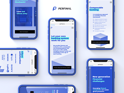 Perfinal mobile 3d banking block chain blockchain blue branding cube fintech landing page mobile mobile landing mobile landing page mobile ui neobank technology ui white