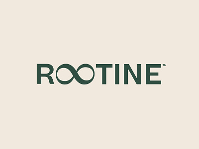 Rootine Logo balance beverage branding cbd drink font health identity infinity lifestyle logo logotype minimal organic relax routine sustainable water wellness wordmark