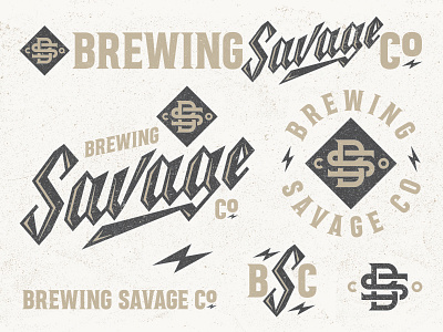 Savage beer brand bs craft beer emblem logo lettering lightening logo monogram