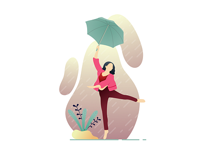 Dancing in the Rain art character dancing design flat flatdesign gradient happy illustration rain red umbrella yellow