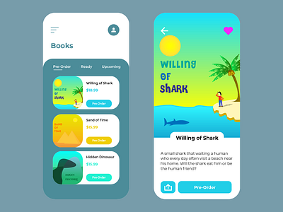 Book Store App UI adobe illustrator adobexd animal app book book art book cover flat design illustration shark store ui uiux ux vector xd