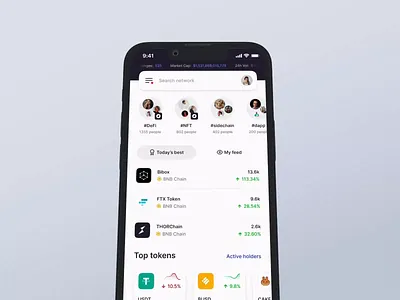 Tokee - Crypto community app 3d app crypto design graph mobile prototype search stock ui ux voice web3.0