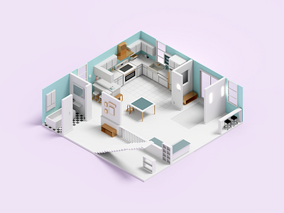 Remodel 3d kitchen render room voxel voxelart