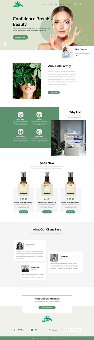 Natural Skin care cosmetic cosmetics design hair care home page homepage landing page landingpage natural natural cosmetics naturalistic skin care ui web design