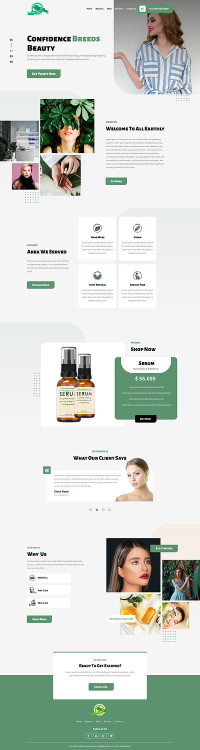 Natural Skin care branding cosmetic hair care home page homepage illustration landing page landingpage logo natural nature skin care ux vector web design