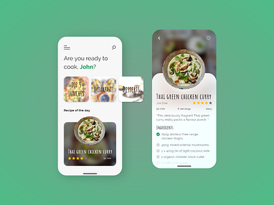 Cooking Recipe App adobe xd app design app ui chef cooking cuisine food food app foodie green mobile mobile ui mockup recipe restaurant ux