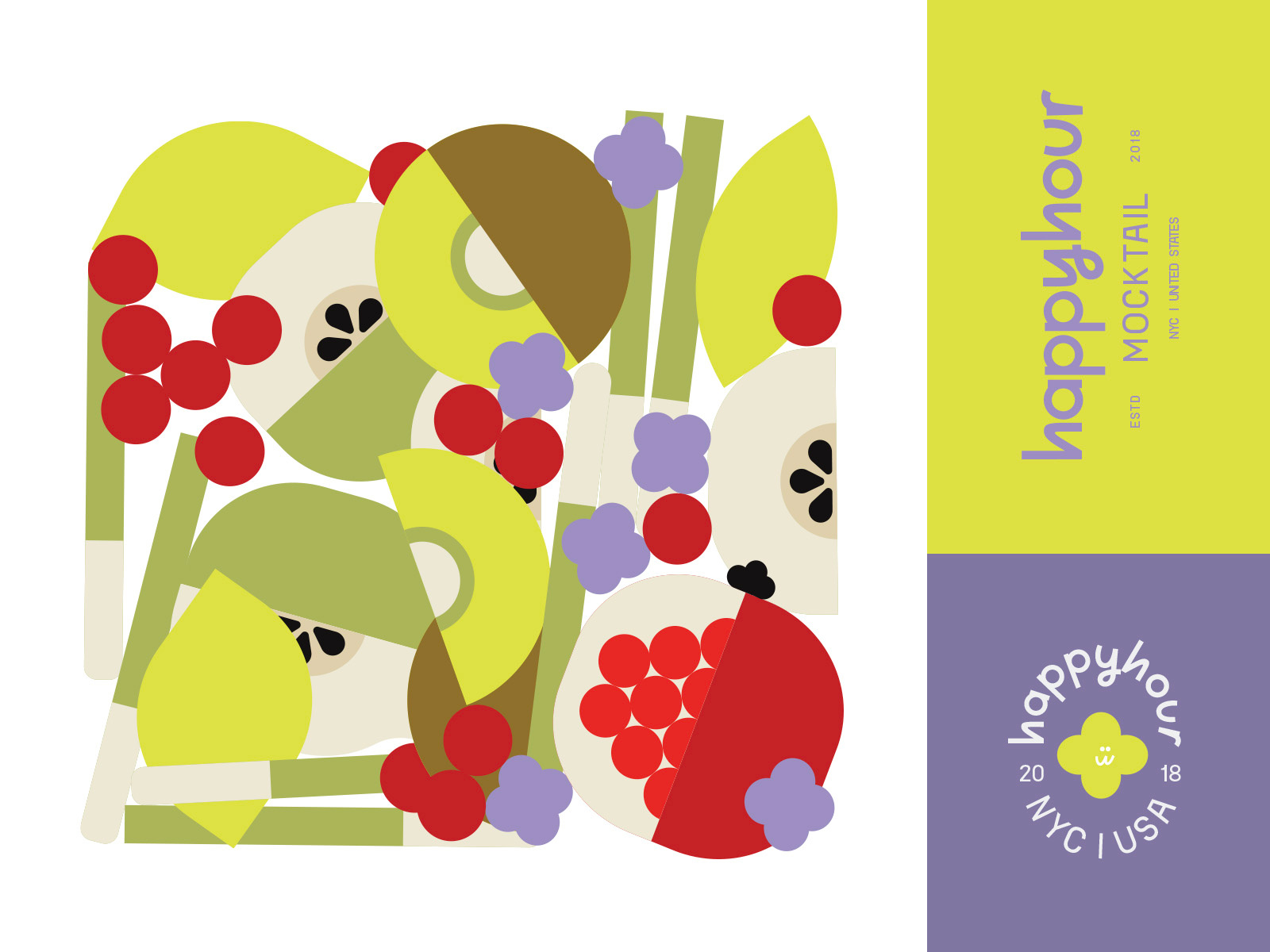 HappyHour - mocktail branding branding can cocktail design drinks fruits fun geometric graphic identity illustration logo logotype mocktail mockup packaging packaging design typography vector