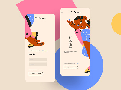 Welcome and login mobile screens. Alternative design beauty close up iu cute e shop fashion fashionstyle figure happy instagood line icons manipulate user masonry grid layout mobile moda mode model photo social interactivity tone web app