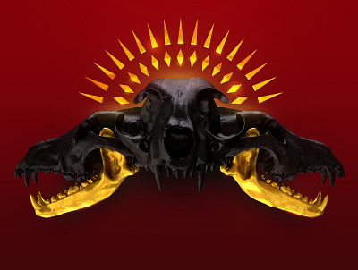 Bones 3d abstract animal art cat death design gold head red render skull style wolf