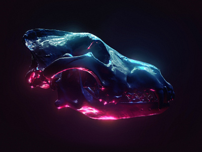 Neon wolf 3d animal bone death dog head light neon render skull wolf