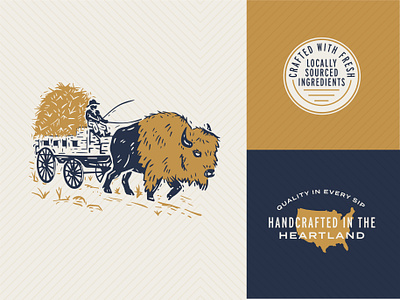 Bison Illustration & Badges animal badge bison branding buffalo design farmer grain harvest illustration logo midwest seal typography wheat