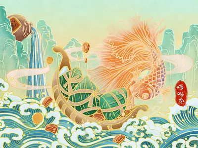 Poster of The Dragon Boat Festival-Chinese Traditional Festivals animal banner branding chiese style chiese style chinese chinese culture color culture design illustration poster poster design the dragon boat festival ui web zongzi