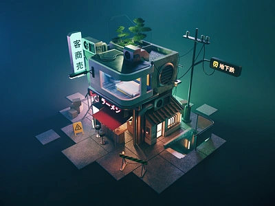 Cyberpunk Building 3d blender cyberpunk diorama illustration lowpoly render scifi substance