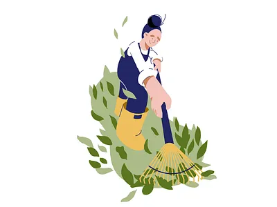 Leaves' Fun🍃 2d character design farming flat illustration leaves minimalist procreate woman