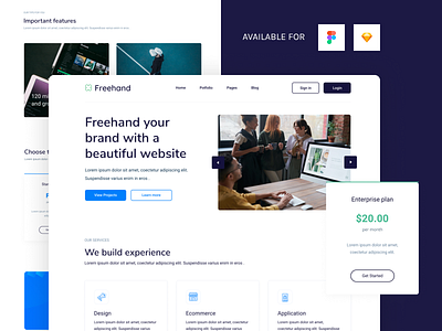 Freehand landing page bootstrap clean ui dashboard ui figma design free freebie freebies landing page landing page design landingpage login page sketch uidesign userinterface ux design webdesign website website concept website design