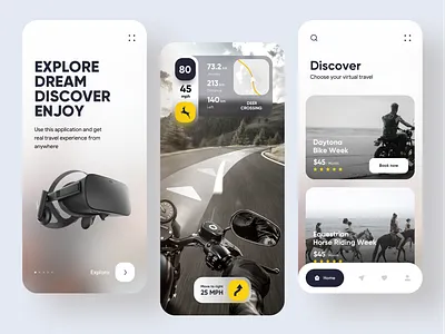 VR Travel App app app design application ar clean ui gps horse map mobile app motorcycle roadsign tracker travel uiux user experience user interface virtual reality vr