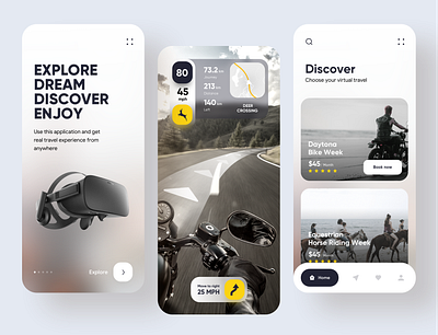 VR Travel App app app design application ar clean ui gps horse map mobile app motorcycle roadsign tracker travel uiux user experience user interface virtual reality vr