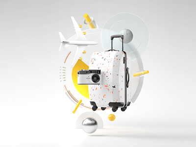 Travel composition 3d art artwork bag branding c4d camera case composition computer globe icon icons illustration plane render shadow travel travel app traveling