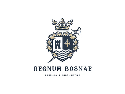 Royal Crest logo design branding crest crest logo crown fleur de lis heraldic luxurious royal swords tower water