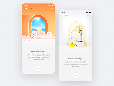 Simple iOS Onboarding animation clean educational food home illustrations interior ios ios app landing minimal onboarding restaurant room scene simple simplicity space travel