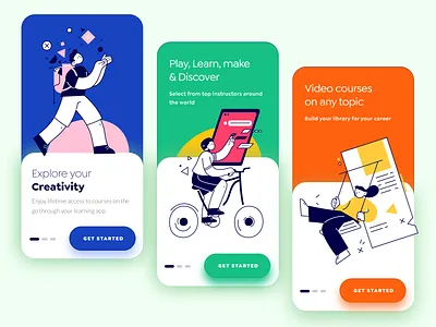 Onboarding Designs for Learning App colorful creativity design ecommerce flat illustration freelance fresh gradient illustraion learning app learning platform minimal onboarding onboarding ui online store shopping sketchapp ui video website banner
