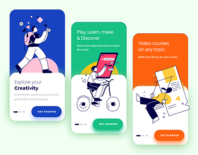 Onboarding Designs for Learning App colorful creativity design ecommerce flat illustration freelance fresh gradient illustraion learning app learning platform minimal onboarding onboarding ui online store shopping sketchapp ui video website banner