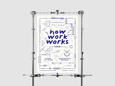 How Work Works — Poster blueprint circuit conference diagram duotone electric forum identity lineart poster promo switch switcher work