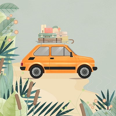 summer holidays car car illustration illustration nature plants