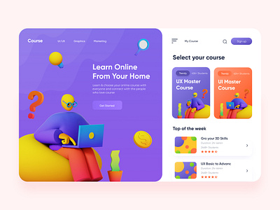 Online Course Web app 2020 trend 3d ui app app design app ui clean ui colorful e learning education ios app design minimal online course online courses online education online study product design trendy ui uiux