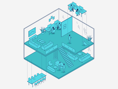 Office illustration isometric isometric illustration office office space people wework work workplace