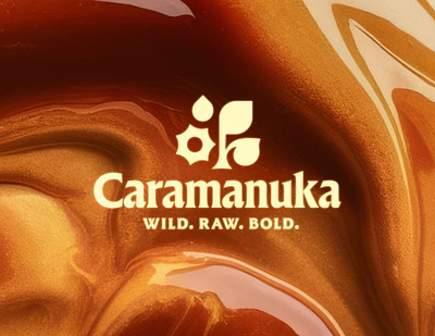 Caramanuka Logo brand brand identity branding brown caramel graphic design honey leaf logo logotype manuka mark plant sweet symbol yellow