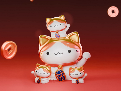 招財貓 animation b3d blender 3d blender cycles cat loop lucky cat prosperity