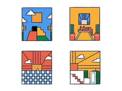 Mini stories beach cactus cat character city couple editorial flat flowers geometry icon illustration love ocean square sun texture