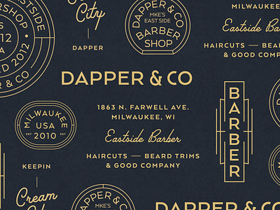 Dapper & Co art deco badge badge design barber barbershop brand identity branding design graphic elements logo pattern retro type typography vector