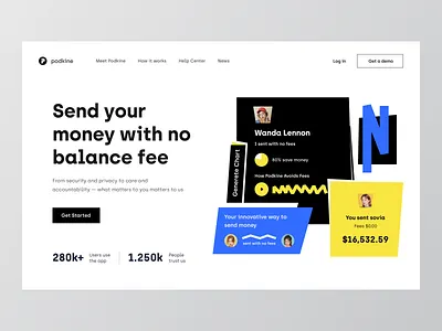 Podkine | Landing page 💸 balanace banking digital currency header hero homepage landing page money app money management money transfer no fee saas send money transaction ui ux wallet wallet app web design website