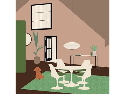 Dining Room adobe illustrator chairillustration digital illustration dining room eerosaarinen flat design flat illustration flatdesign furniture georgenelson illustration interior design tulipchair tuliptable vector design