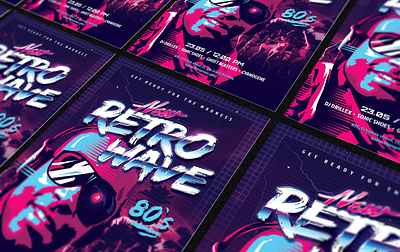 New Retro Wave Party Flyer 80s arnold beach eighties flyer future futuresynth music neon new outrun party retro retrowave synth synthwave t800 terminator wave