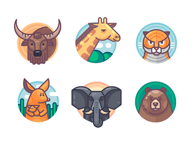 Animals set animal bear bull elephant flat giraffe icon illustration kangaroo tiger vector vectorart yak