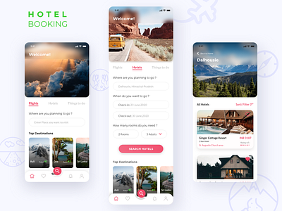 Daily UI Challenge 006-Hotel Booking app adobeillustator adobexd app booking booking app branding design digitalart hotelbooking hotellisting hotels illustration mobile app design travel ui ux