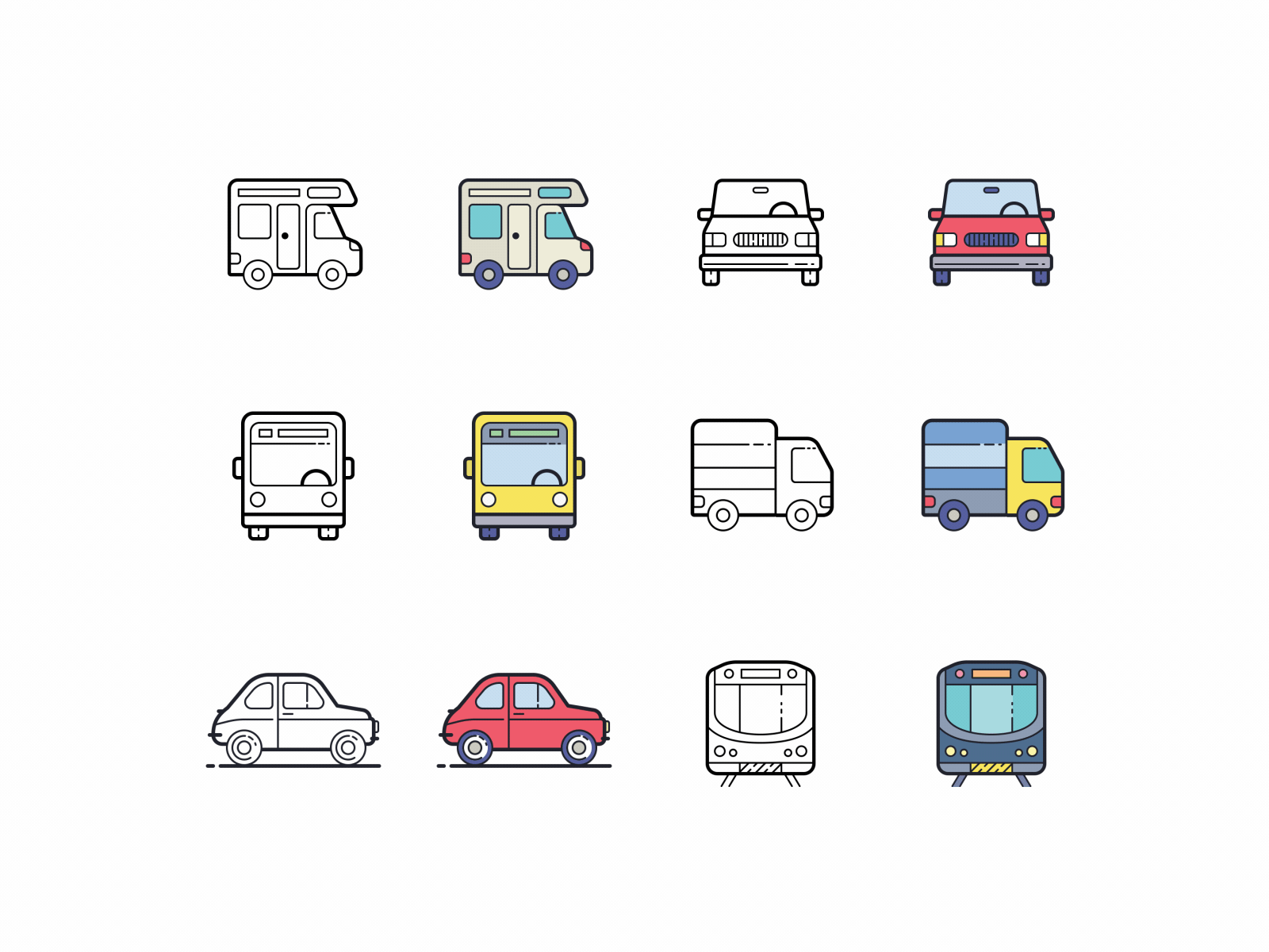 Hand Drawn Animated Transport animated bus camper car design gif icon set illustrator metro motion subway train transport transports truck ui ux vector web